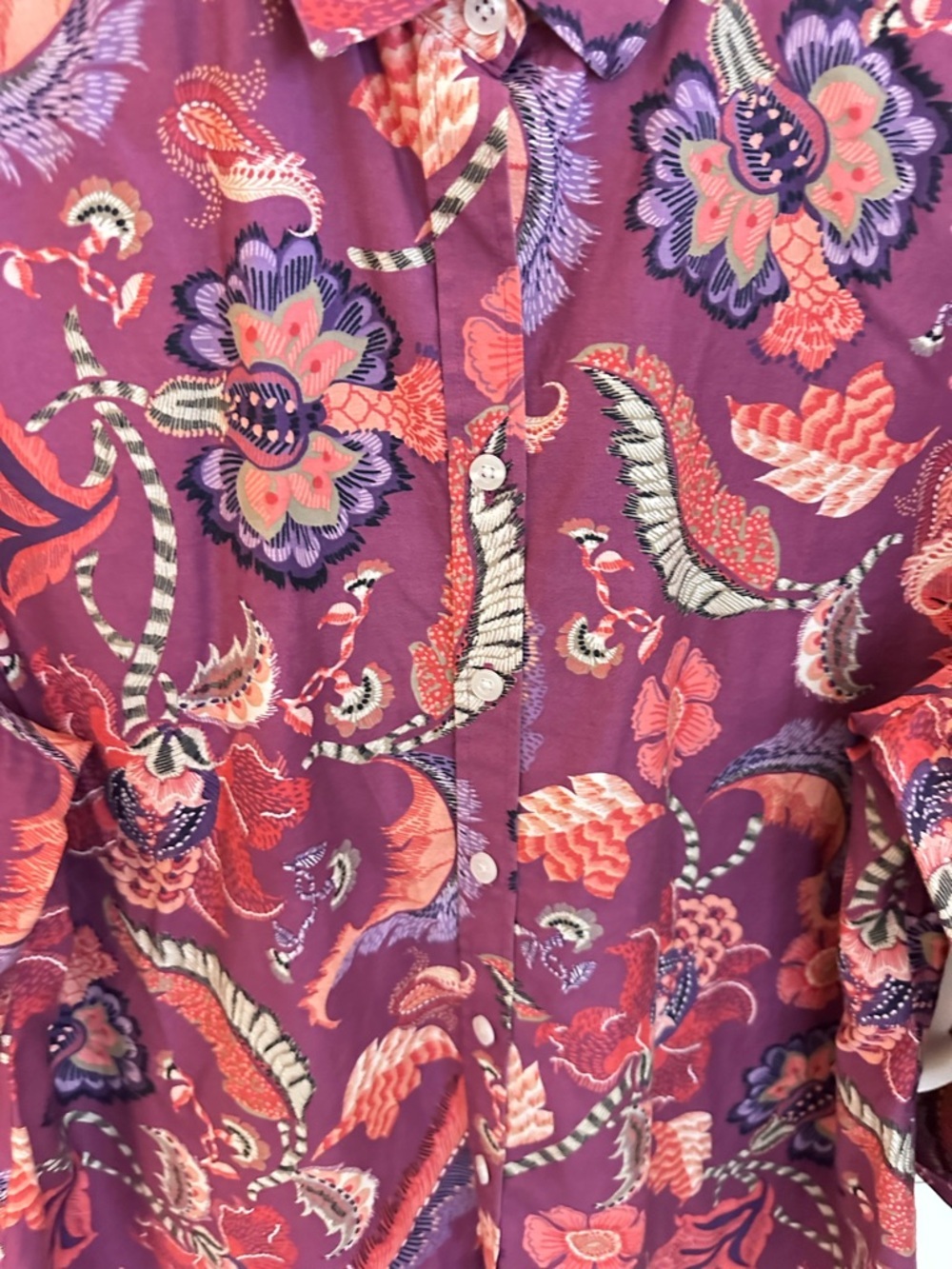 Chicos 16 non-iron paisley cotton spandex plus size button down classic blouse - Picture 4 of 12